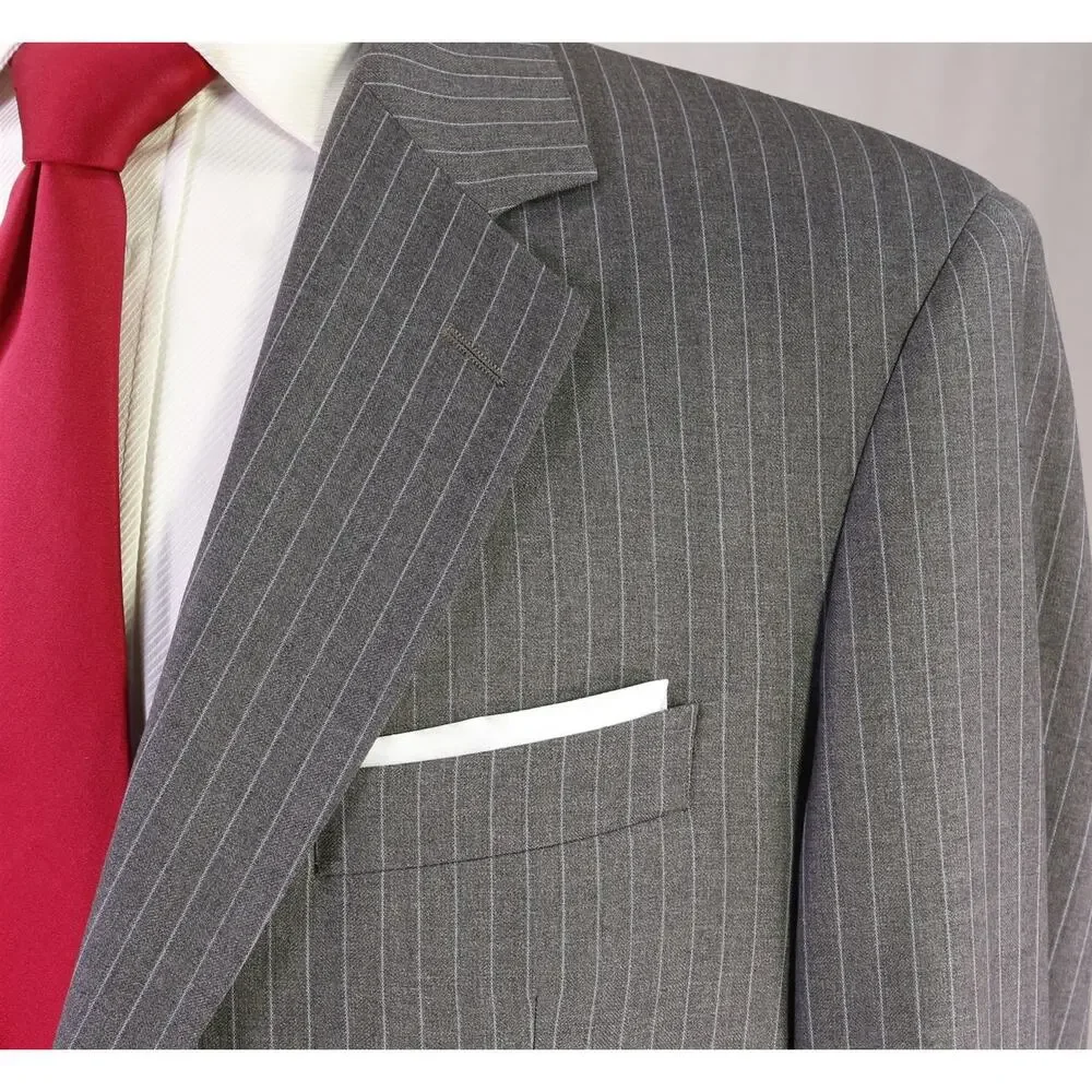 Brooks Brothers Madison Gray w/ Sky Blue Pinstripe 2-Btn Saxxon Wool Suit 42R
